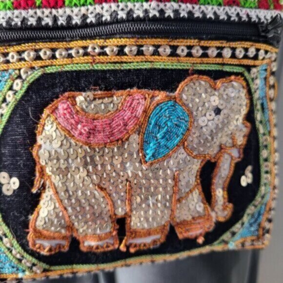 Embroidered Sequins & Beaded  Elephant design Crossbody Mini Purse - Picture 2 of 9
